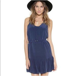 Joie Ori D Blue Silk Sleeveless Belted Tank Dress Sheath Large Lined Ruffle